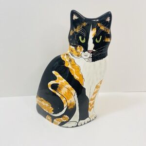 Cats by Nina Lyman Signed Calico Cat Porcelain Vase 2001 11.5" H